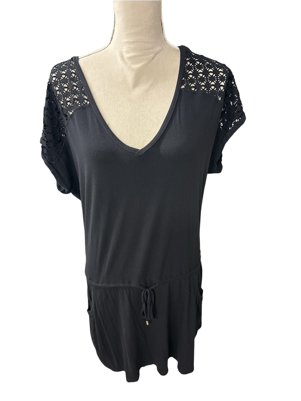 Calvin Klein Black Crochet Overlay Top